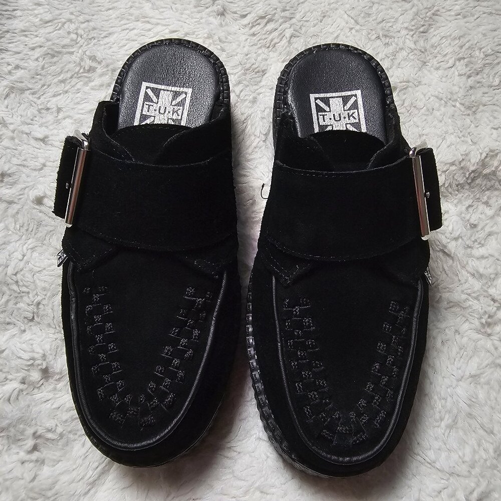 T.U.K. Black Suede Creeper Mule Platform Buckle Size 7 - Picture 2 of 6